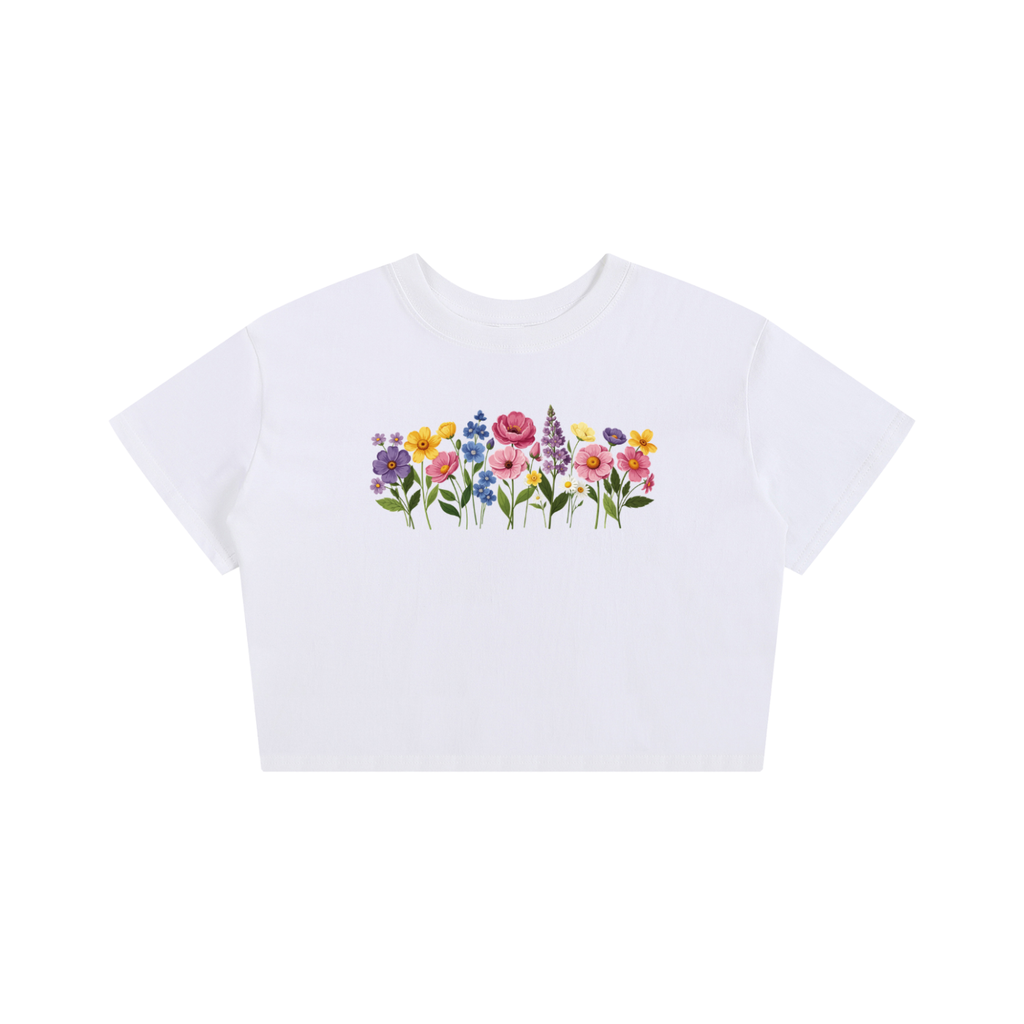White Floral Cropped Top