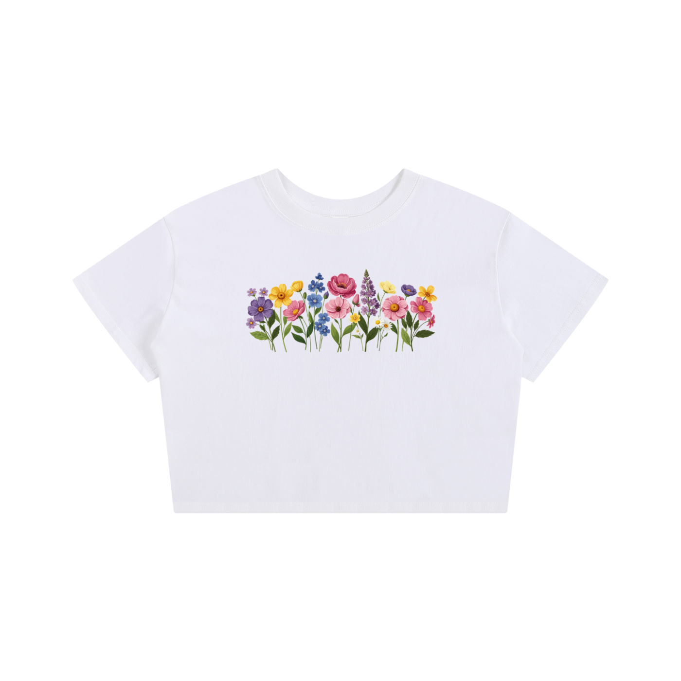 White Floral Cropped Top