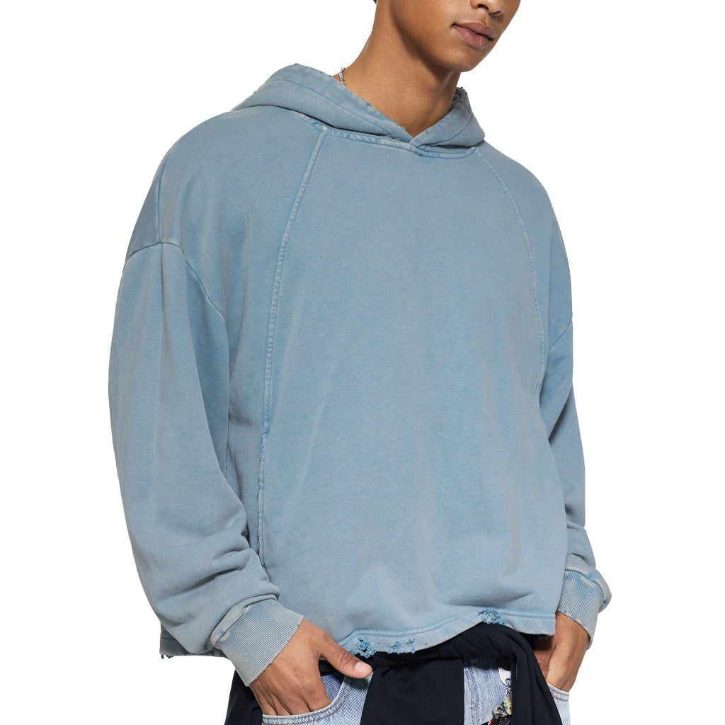 Vintage Washed Frayed-Hem Hoodie
