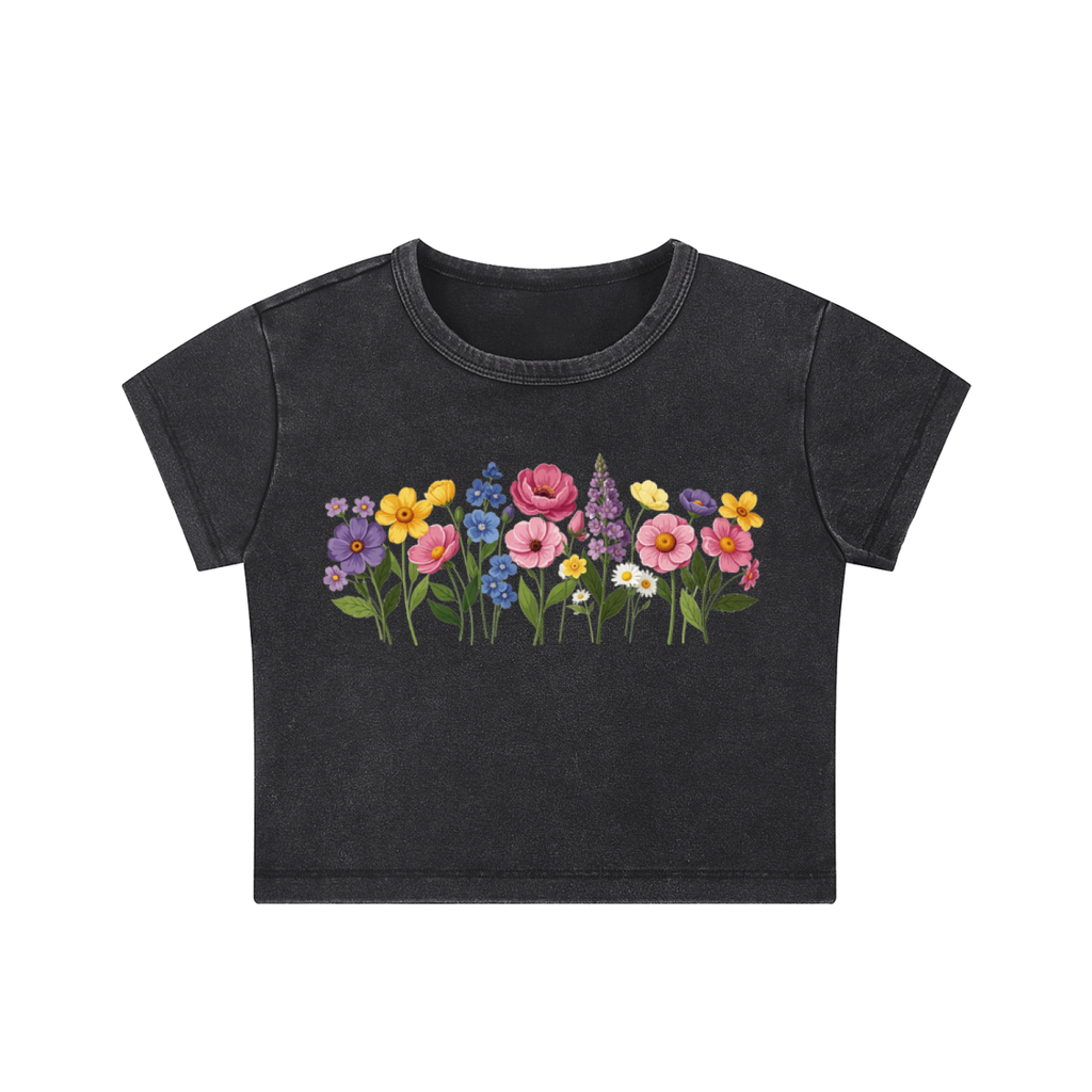 Snow Washed Cropped Floral Top