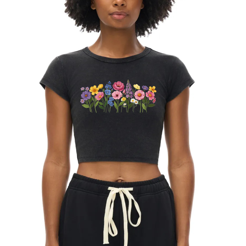 Snow Washed Cropped Floral Top