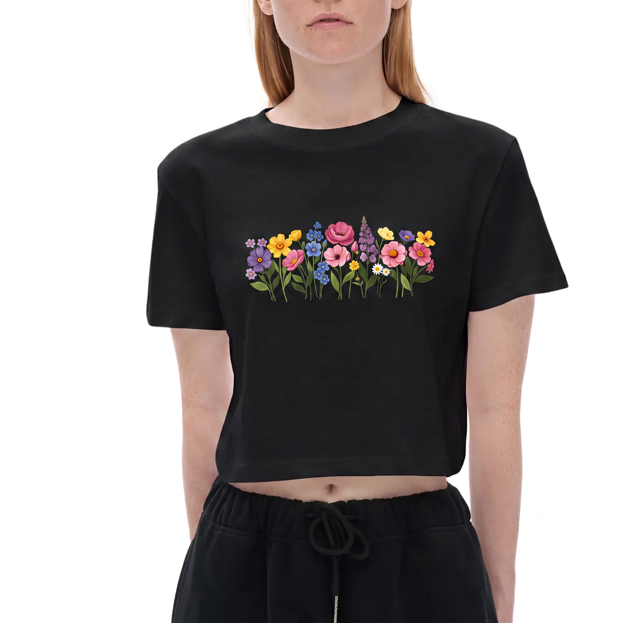 White Floral Cropped Top