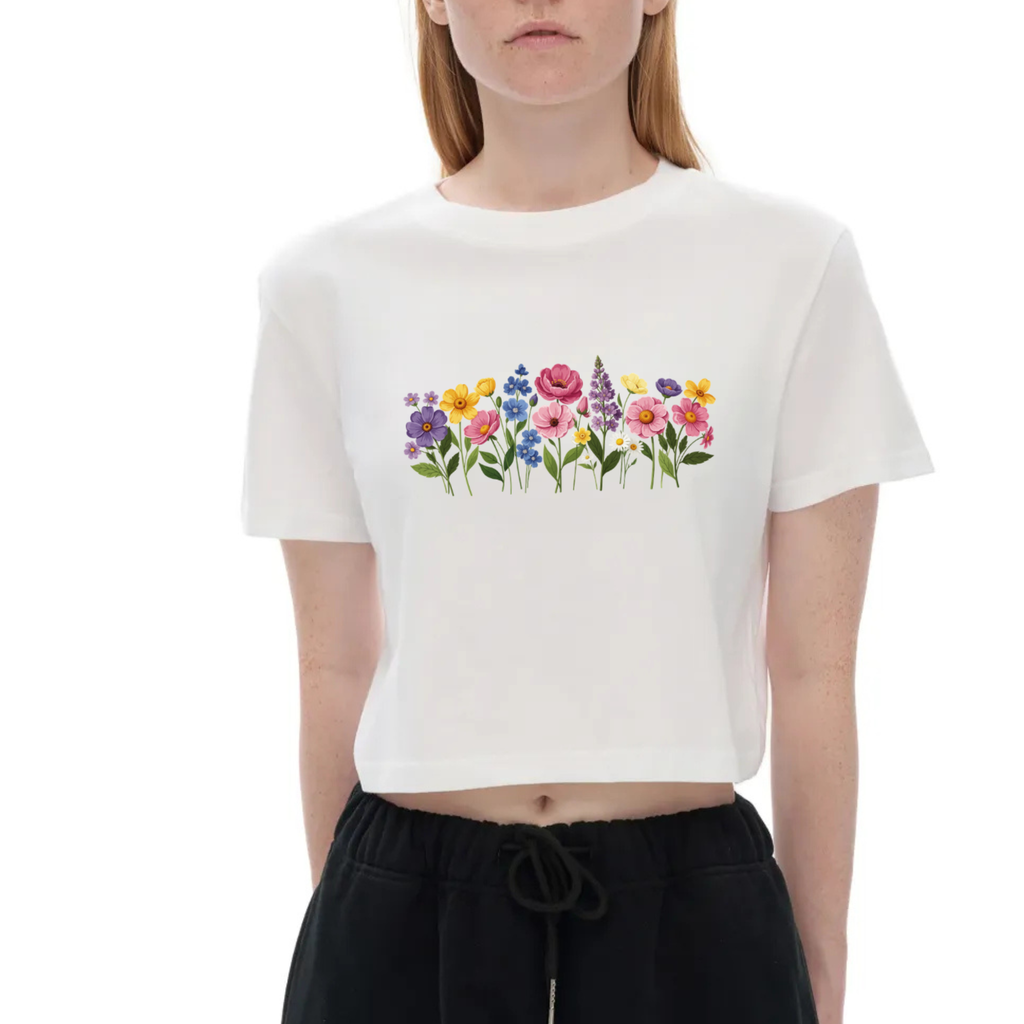 White Floral Cropped Top