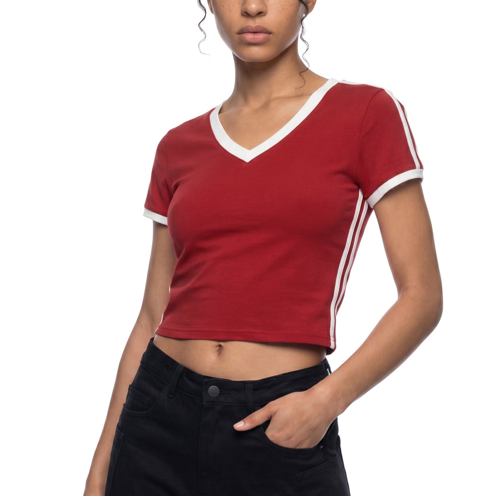 Women's Retro Binding V-Neck Crop T-Shirt