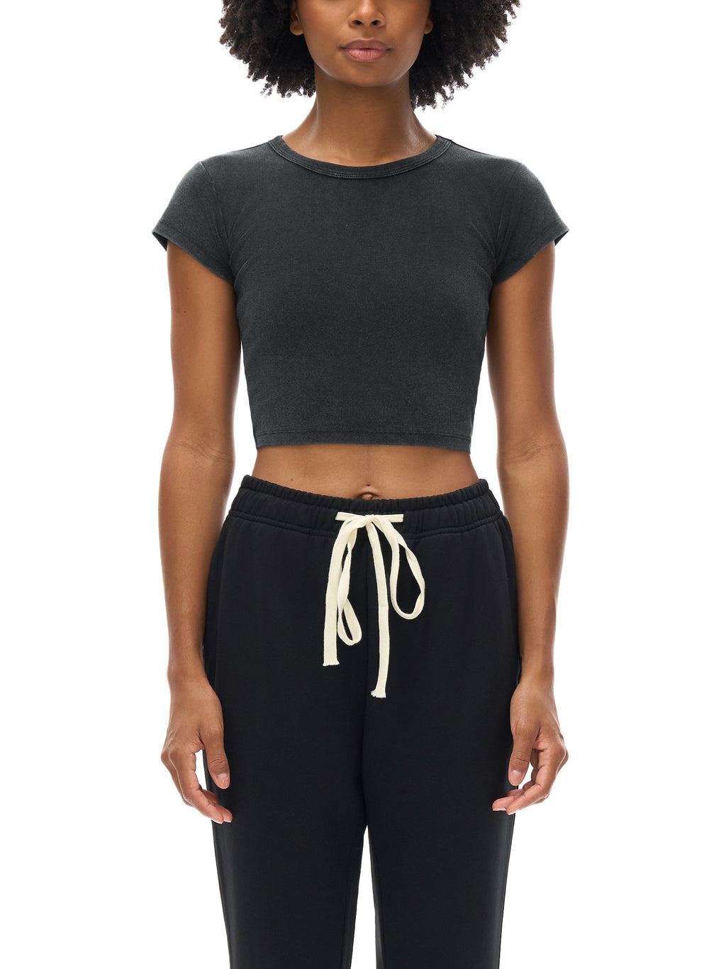 Snow Washed Cropped Top in Black