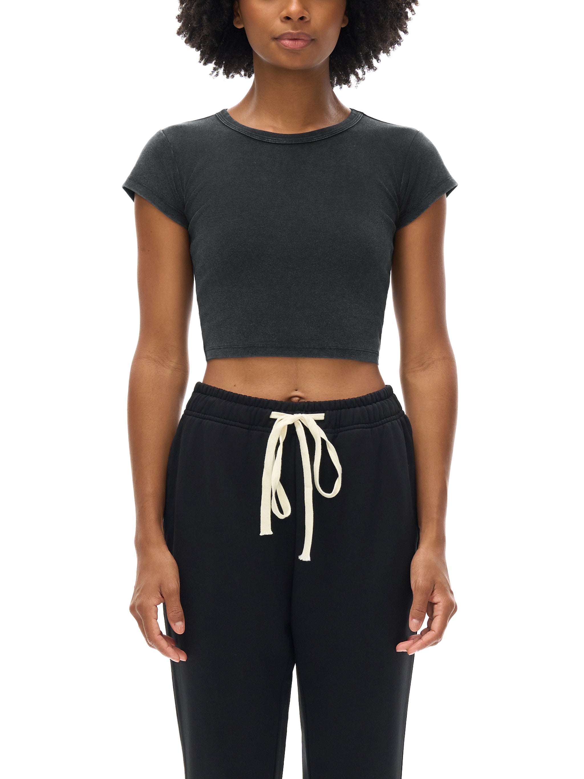 Snow Washed Cropped Top in Black