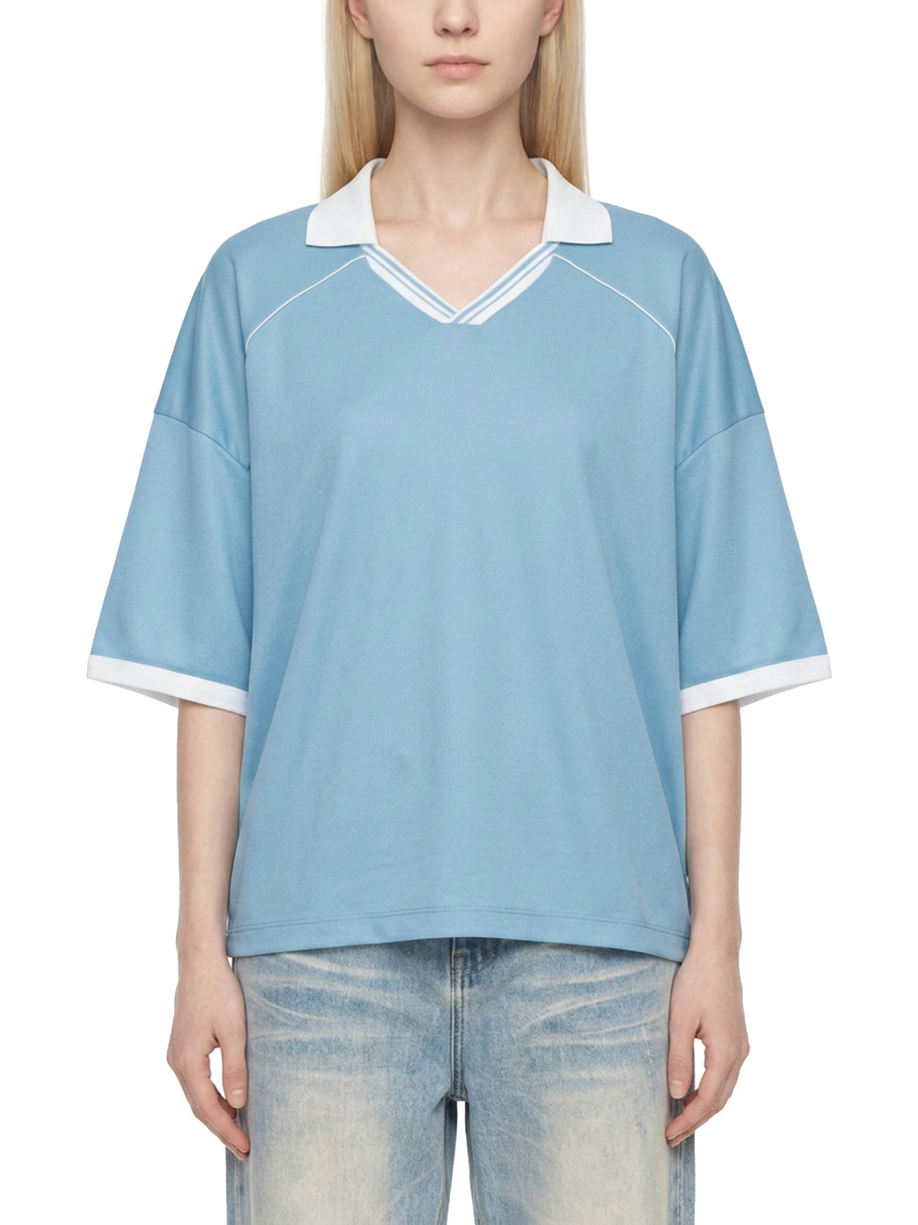 Unisex Collared Piping Boxy Soccer Jersey - "70" Varsity Vibe