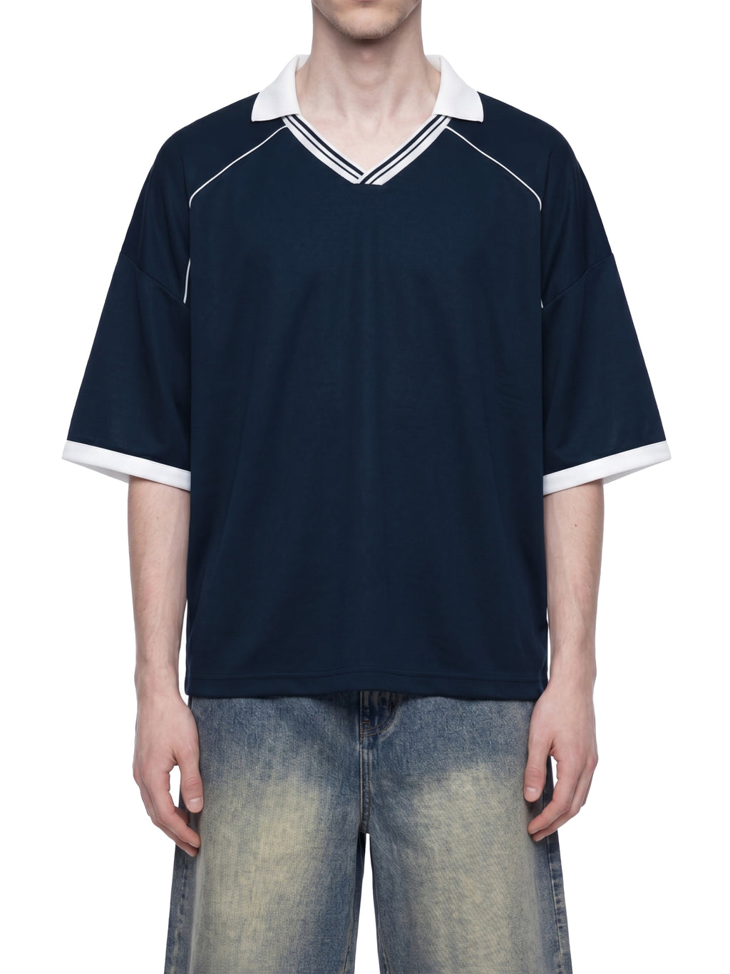 Unisex Collared Piping Boxy Soccer Jersey - "70" Varsity Vibe