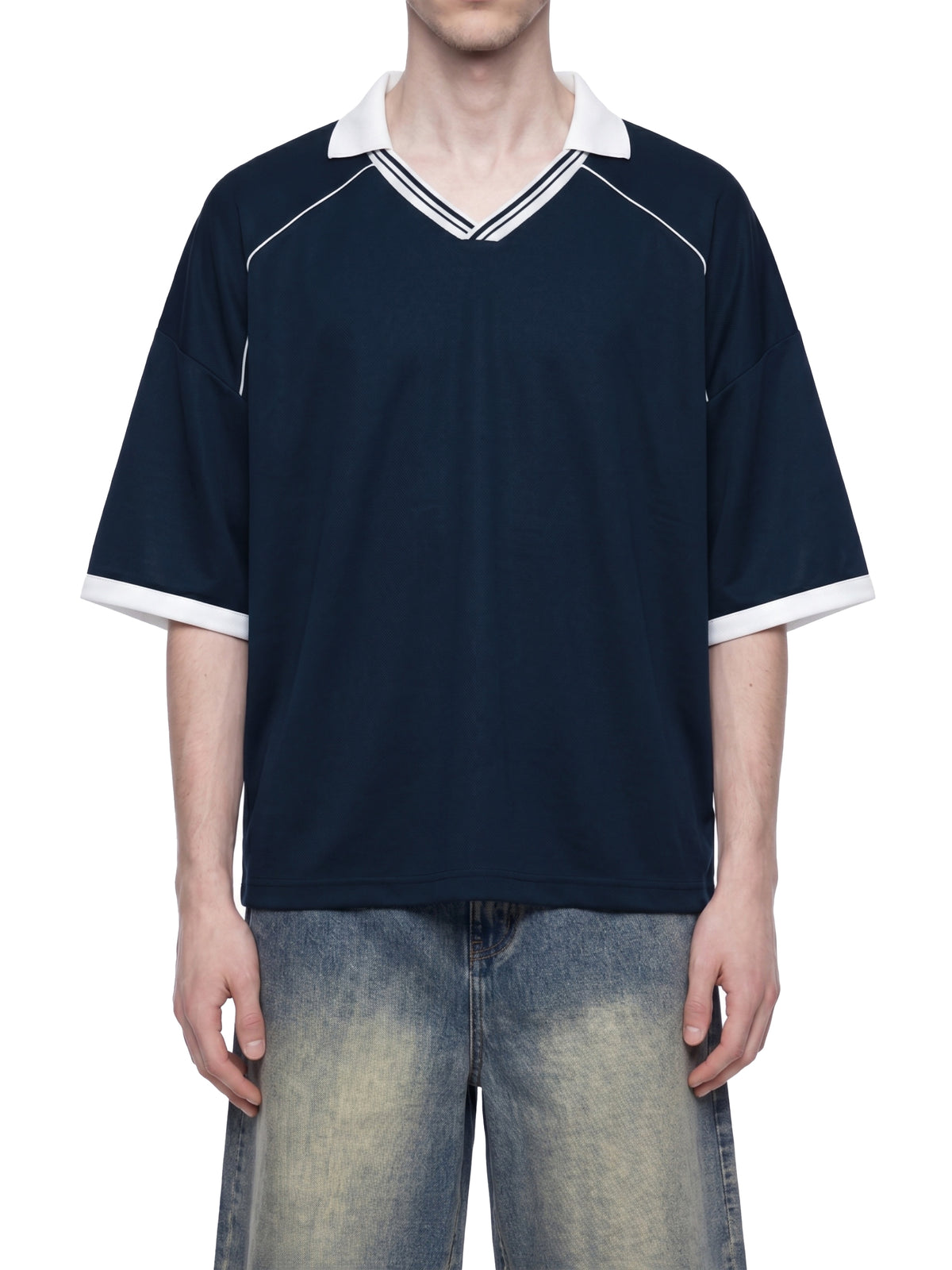 Unisex Collared Piping Boxy Soccer Jersey - "70" Varsity Vibe