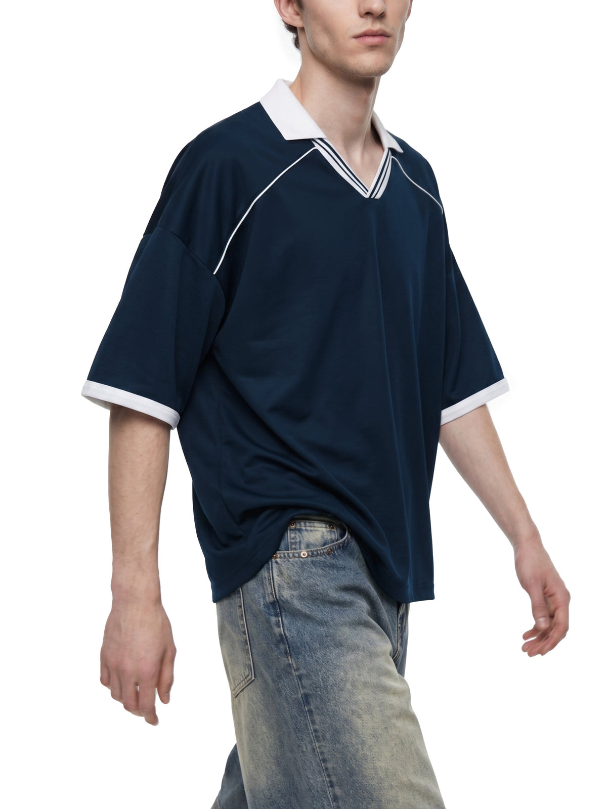 Unisex Collared Piping Boxy Soccer Jersey - "70" Varsity Vibe