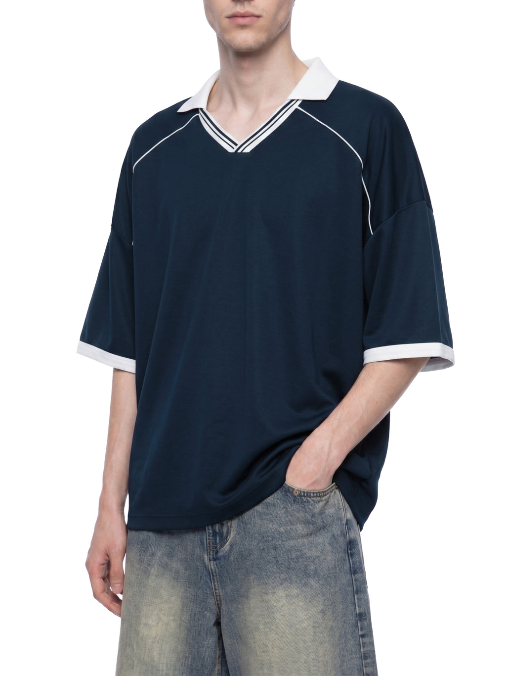 Unisex Collared Piping Boxy Soccer Jersey - "70" Varsity Vibe